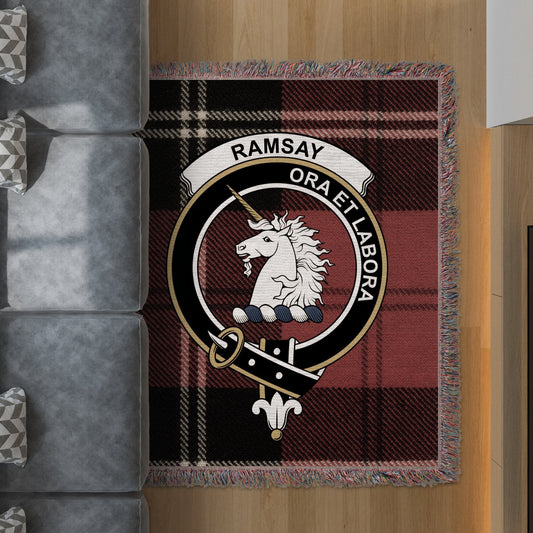 Physical Item 50" x 60" Ramsay Clan Ora Et Labora Scottish Tartan Woven Blanket