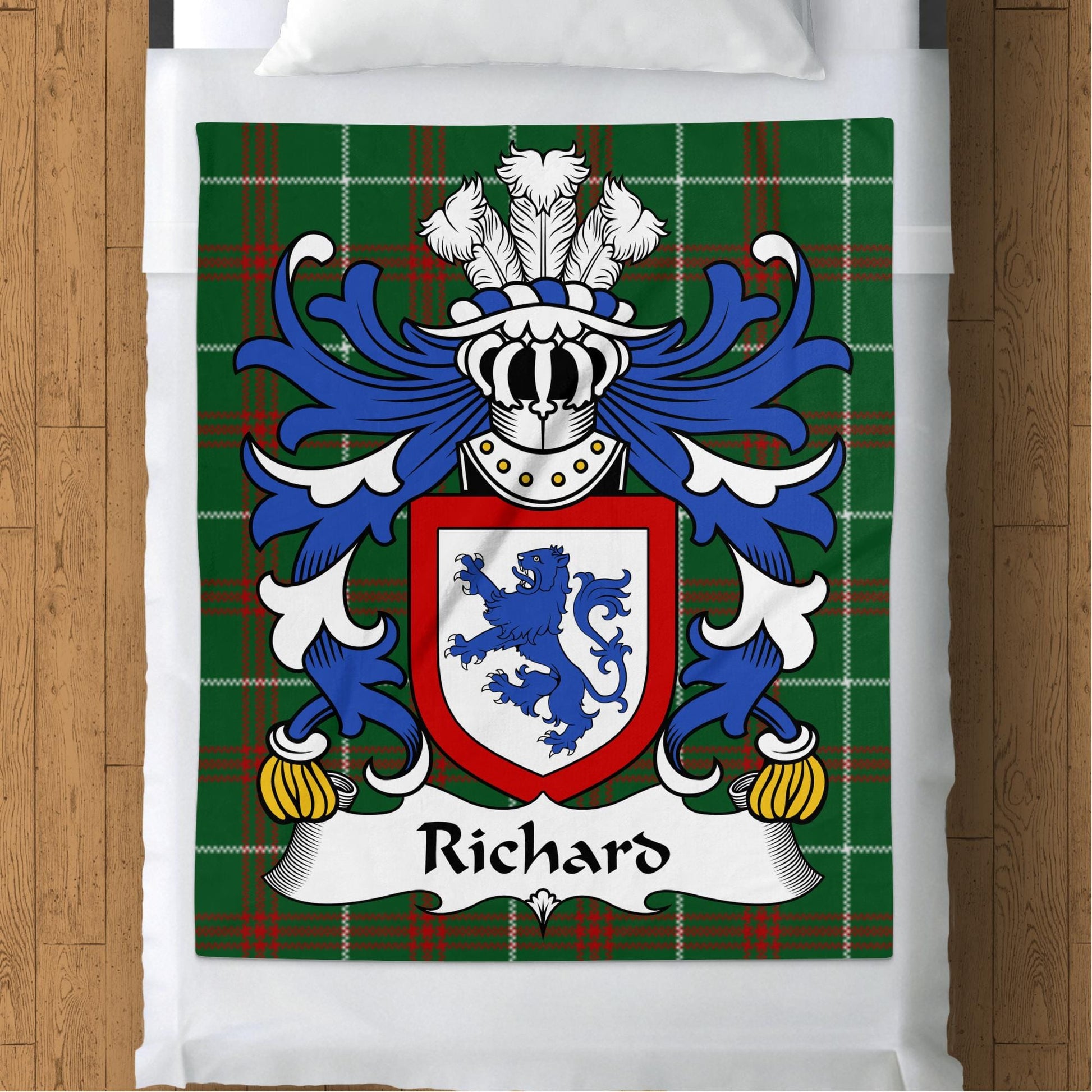 Physical Item 50" x 60" Richard Welsh Surname Coat of Arms Tartan Blanket