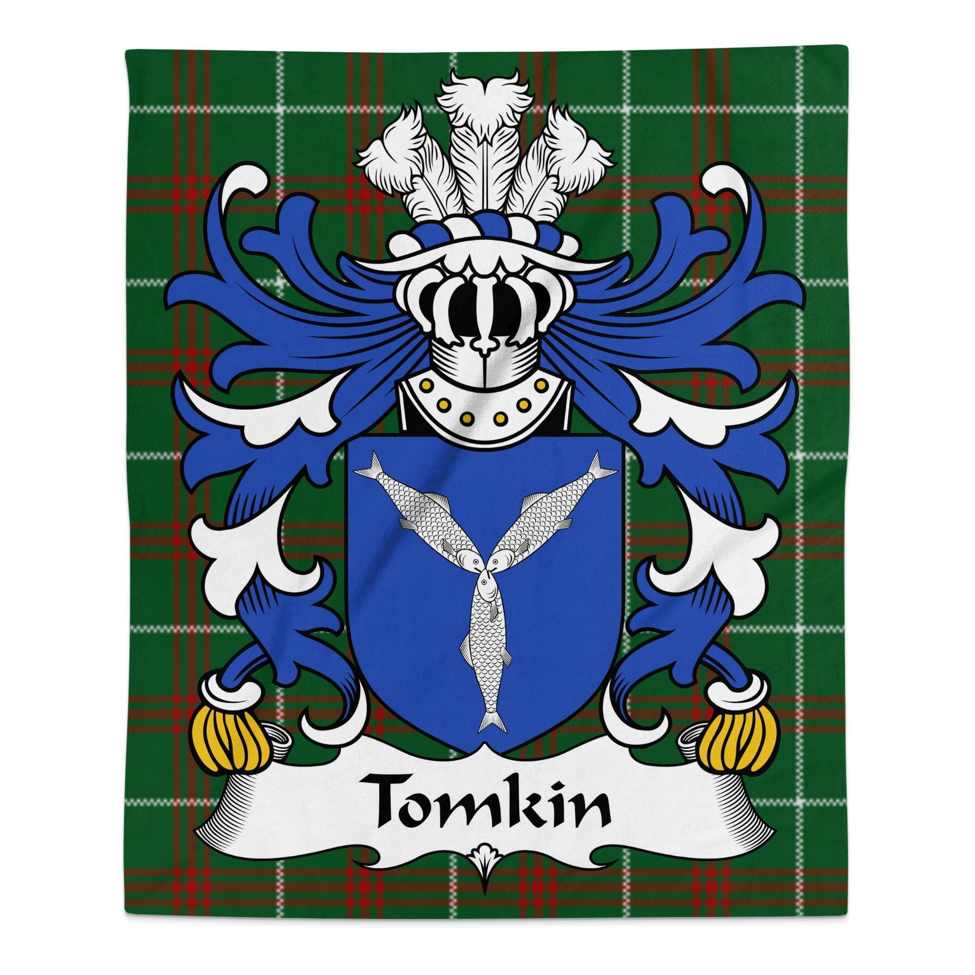 Physical Item 50" x 60" Tomkin Welsh Surname Coat of Arms Blanket