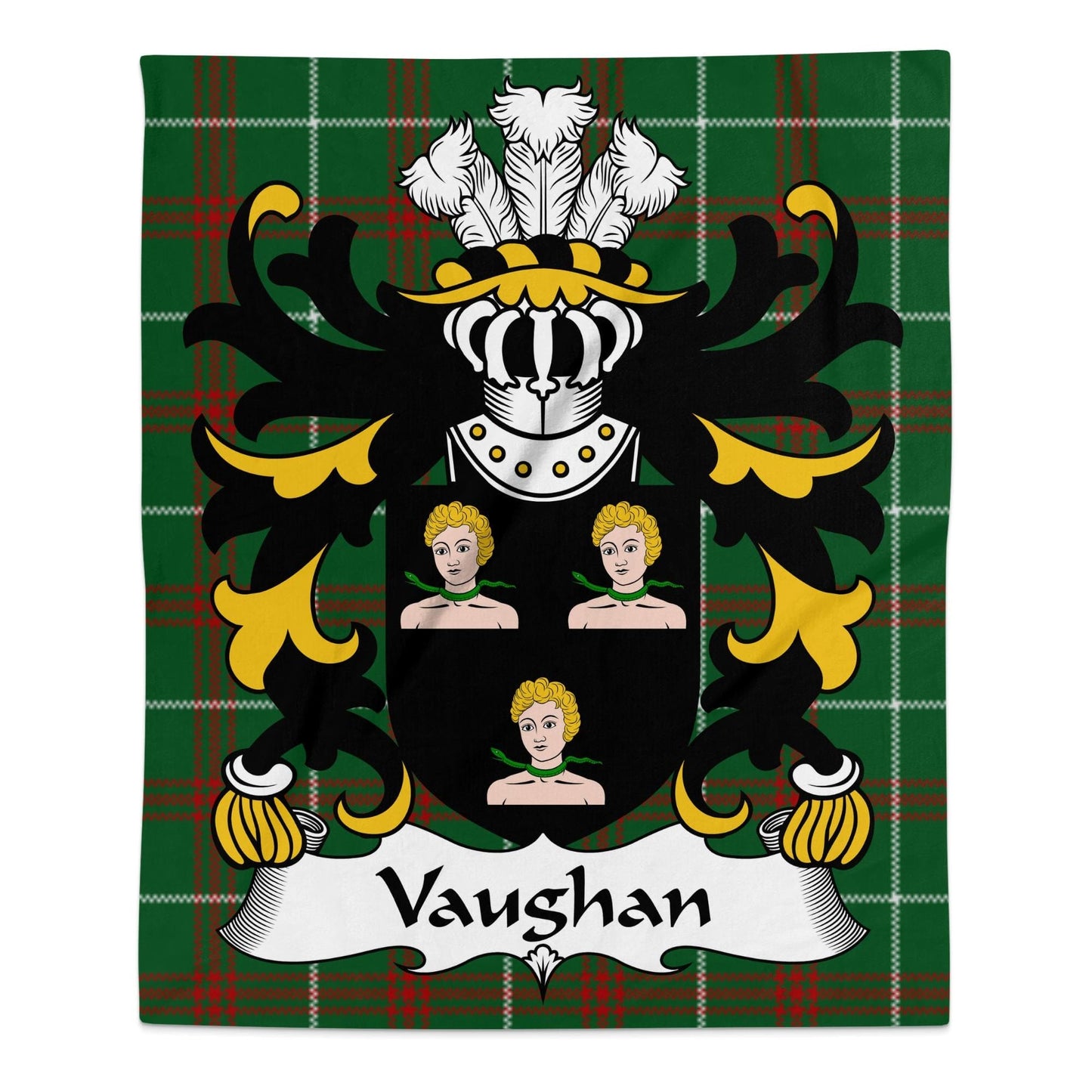 Physical Item 50" x 60" Vaughan Welsh Surname Coat of Arms Tartan Design Blanket