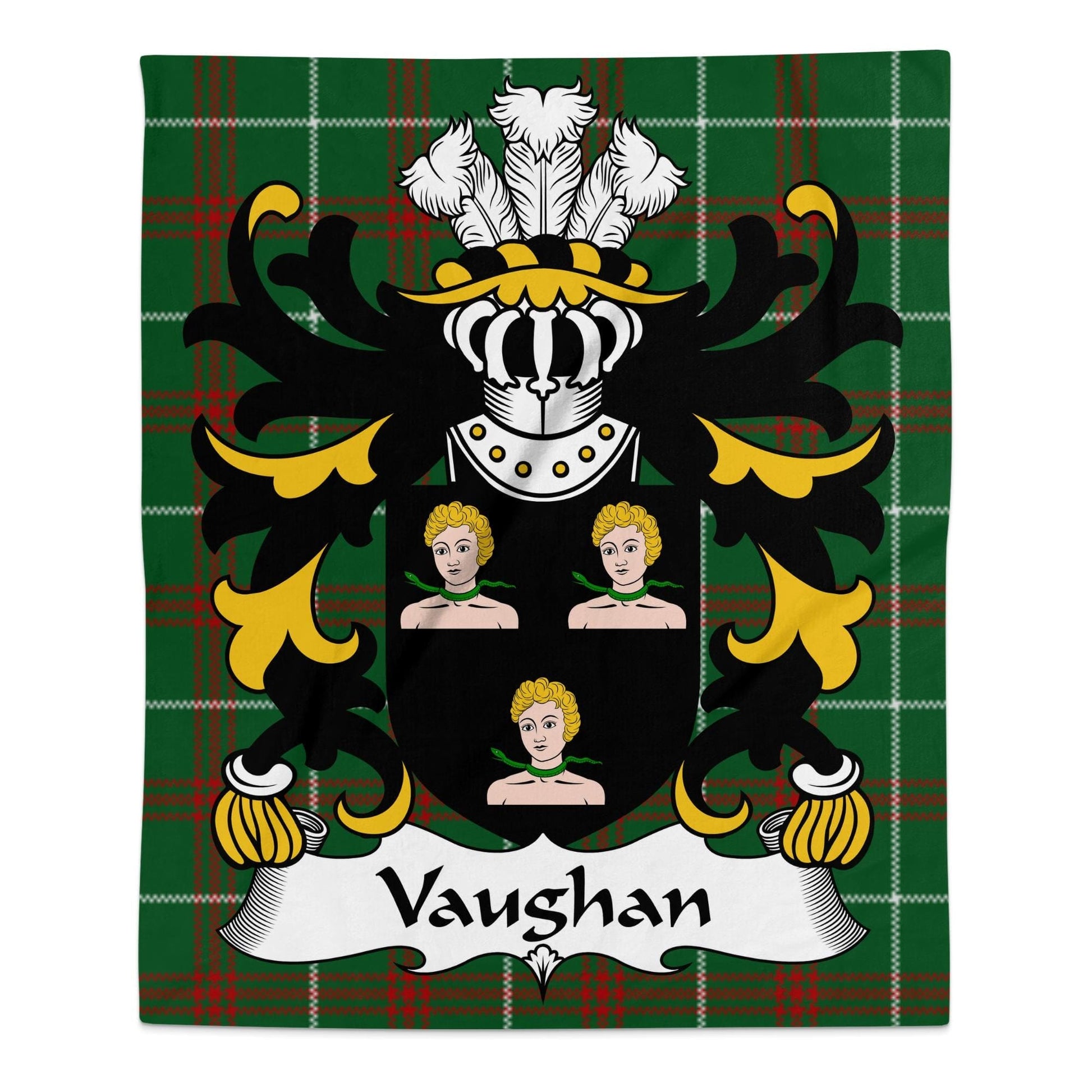 Physical Item 50" x 60" Vaughan Welsh Surname Coat of Arms Tartan Design Blanket