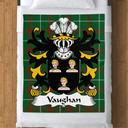 Physical Item 50" x 60" Vaughan Welsh Surname Coat of Arms Tartan Design Blanket