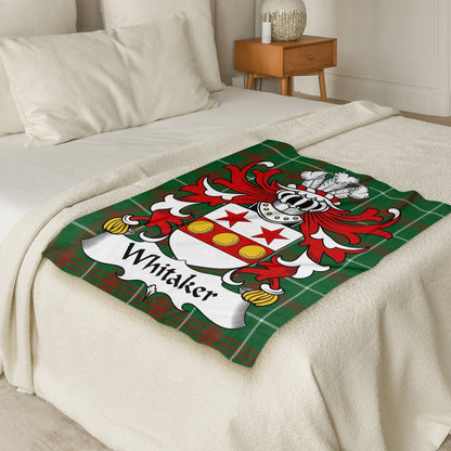 Physical Item 50" x 60" Whitaker Coat of Arms on Welsh National Tartan Background Blanket