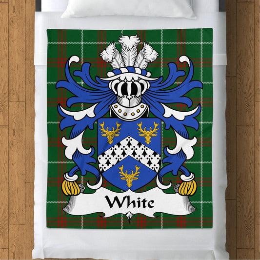 Physical Item 50" x 60" White Welsh Surname Coat of Arms Tartan Background Blanket