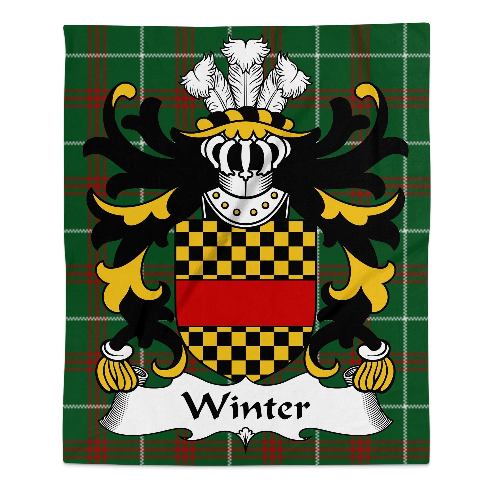 Physical Item 50" x 60" Winter Welsh Surname Coat of Arms Tartan Background Blanket