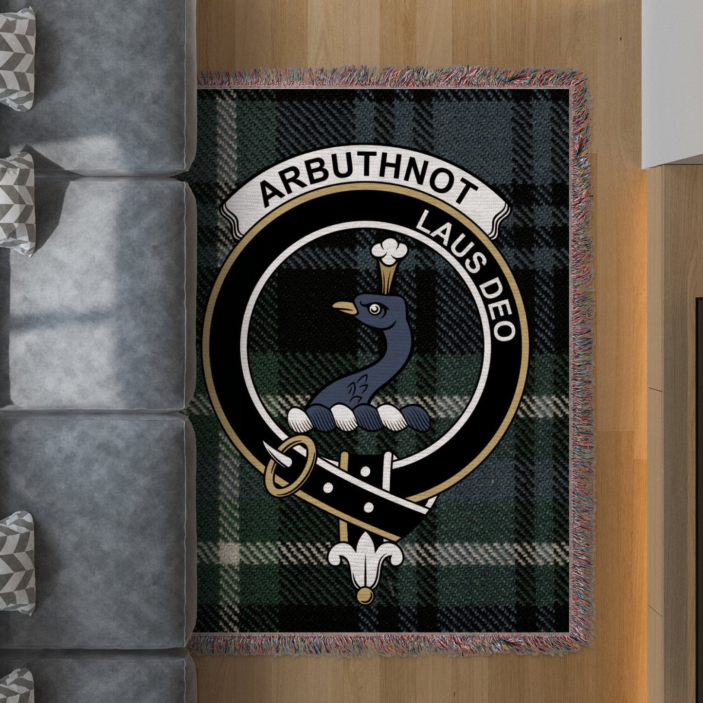 Physical Item 60" x 80" Arbuthnot Clan Crest Tartan Scottish Woven Blanket