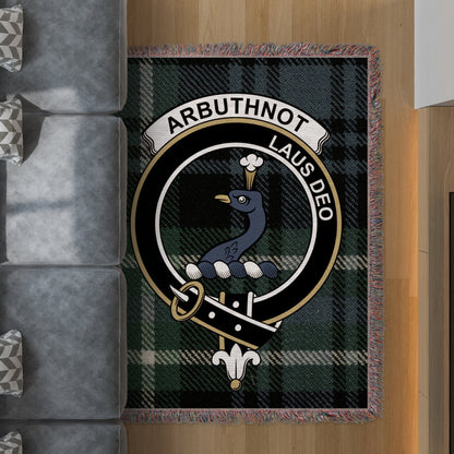 Physical Item 60" x 80" Arbuthnot Clan Crest Tartan Scottish Woven Blanket