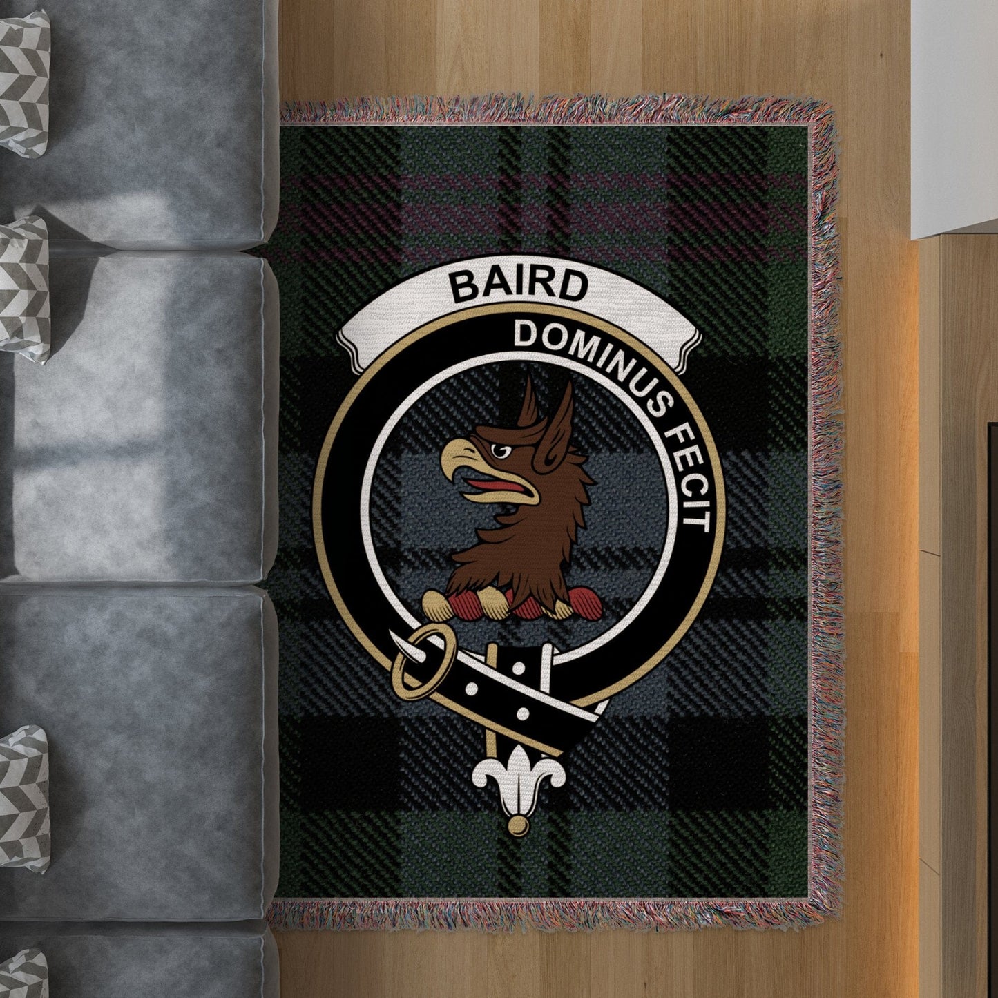 Physical Item 60" x 80" Baird Clan Crest Tartan Scottish Woven Blanket