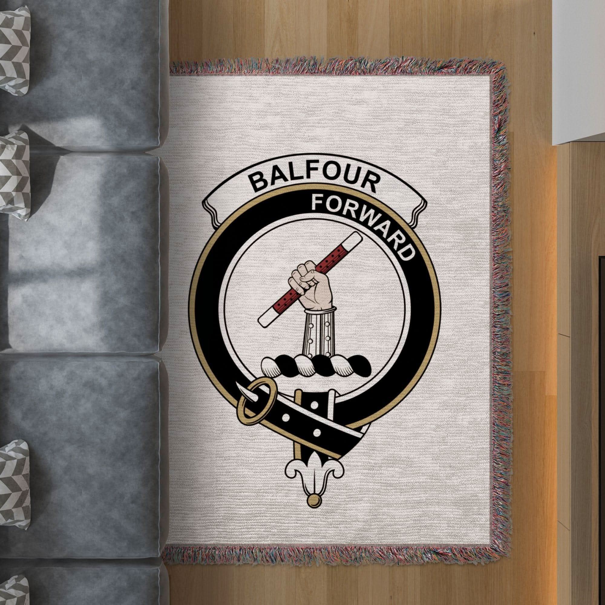 Balfour Clan Crest Tartan Scottish Woven Blanket - Celtic Ancestry Gifts