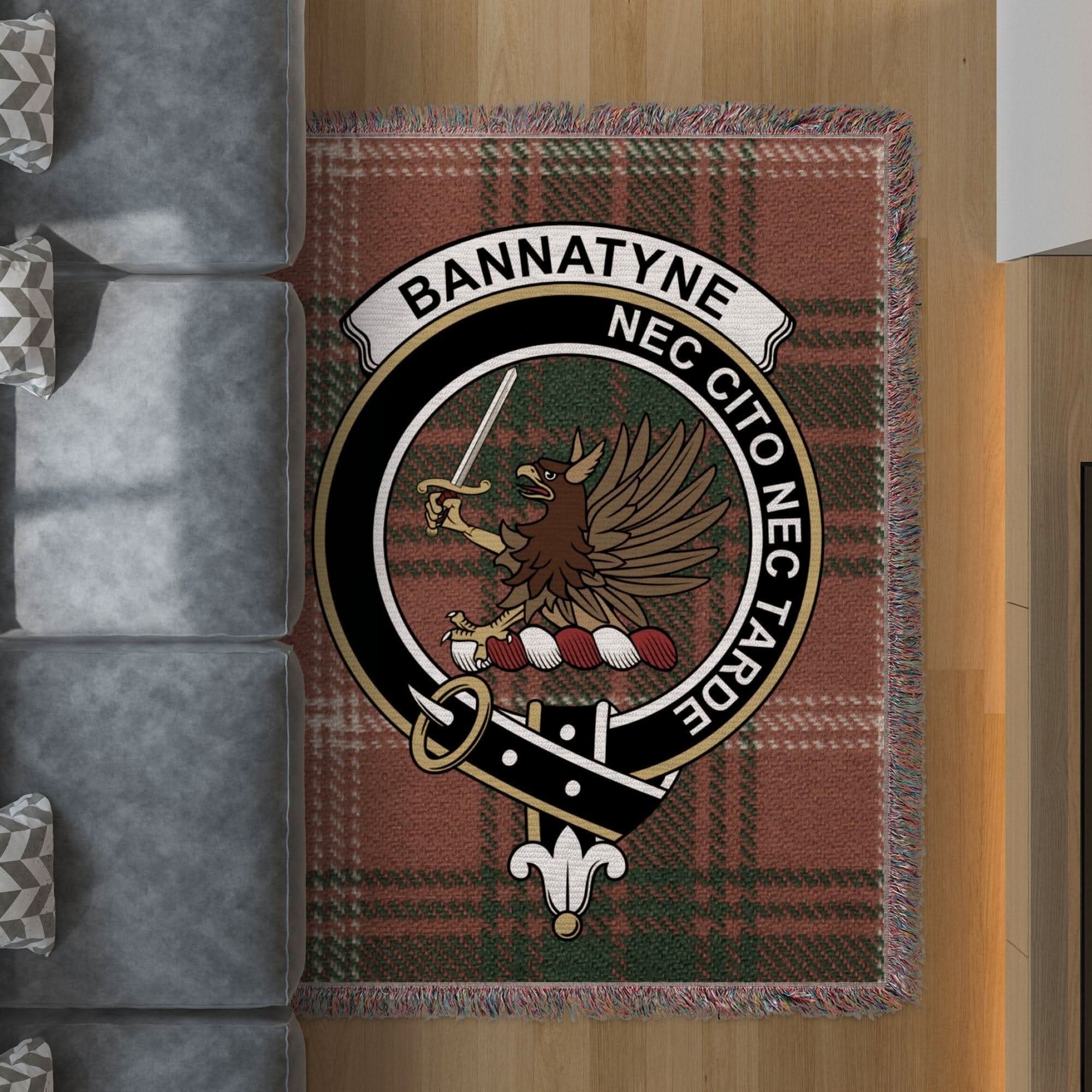 Bannatyne Clan Crest Tartan Scottish Woven Blanket - Celtic Ancestry Gifts