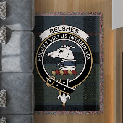 Physical Item 60" x 80" Belshes Clan Crest Tartan Scottish Woven Blanket