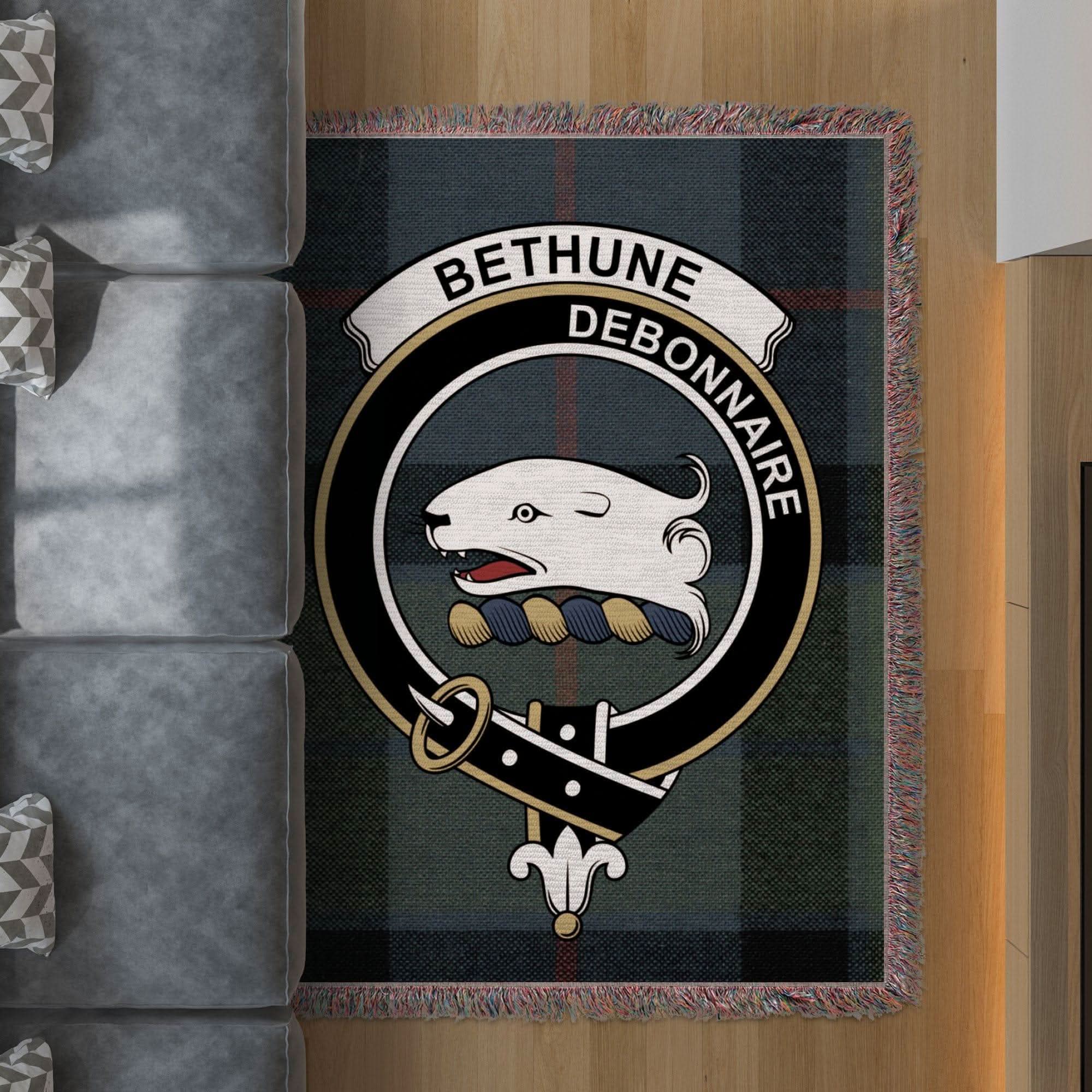 Bethune Clan Crest Tartan Debonnaire Scottish Woven Blanket - Celtic Ancestry Gifts