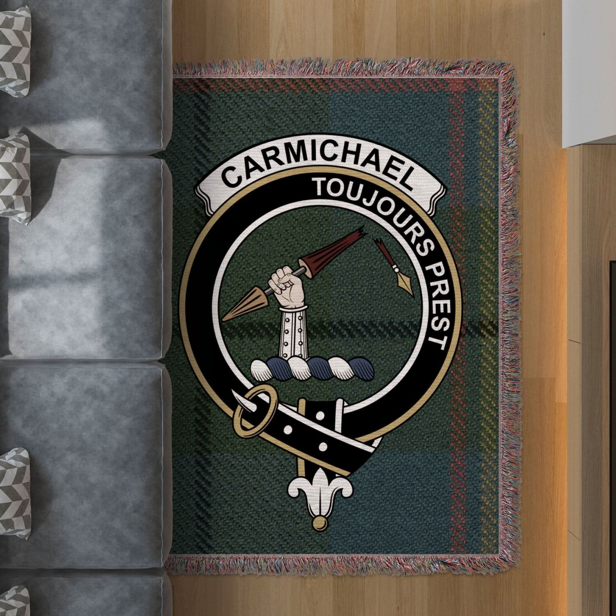 Carmichael Clan Crest Tartan Scottish Woven Blanket - Celtic Ancestry Gifts