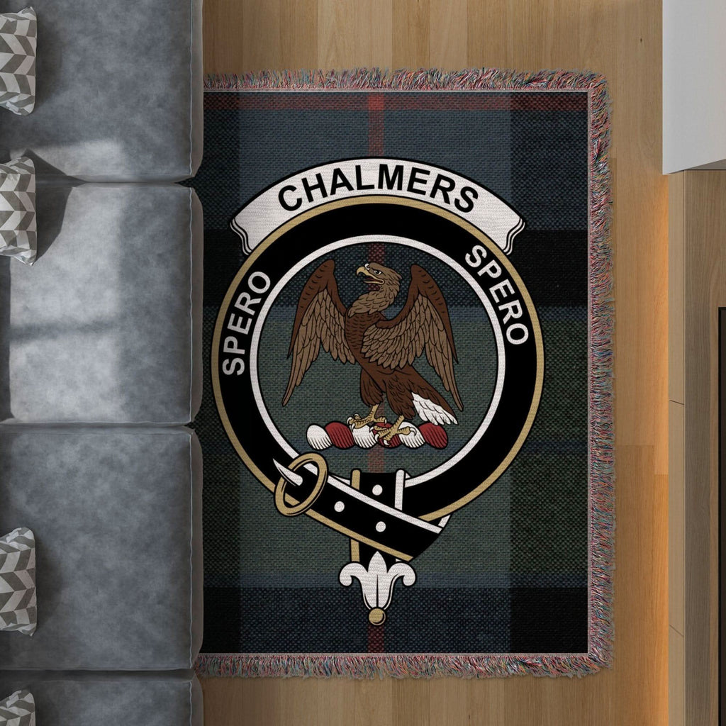 Chalmers Clan Crest Tartan Scottish Woven Blanket - Celtic Ancestry Gifts