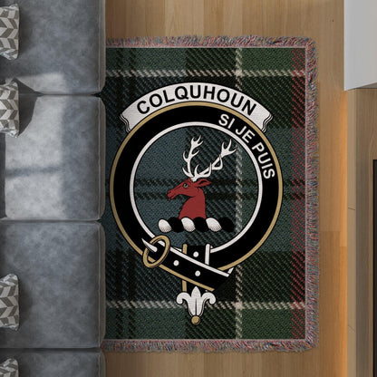 Physical Item 60" x 80" Colquhoun Clan Crest Tartan Scottish Woven Blanket
