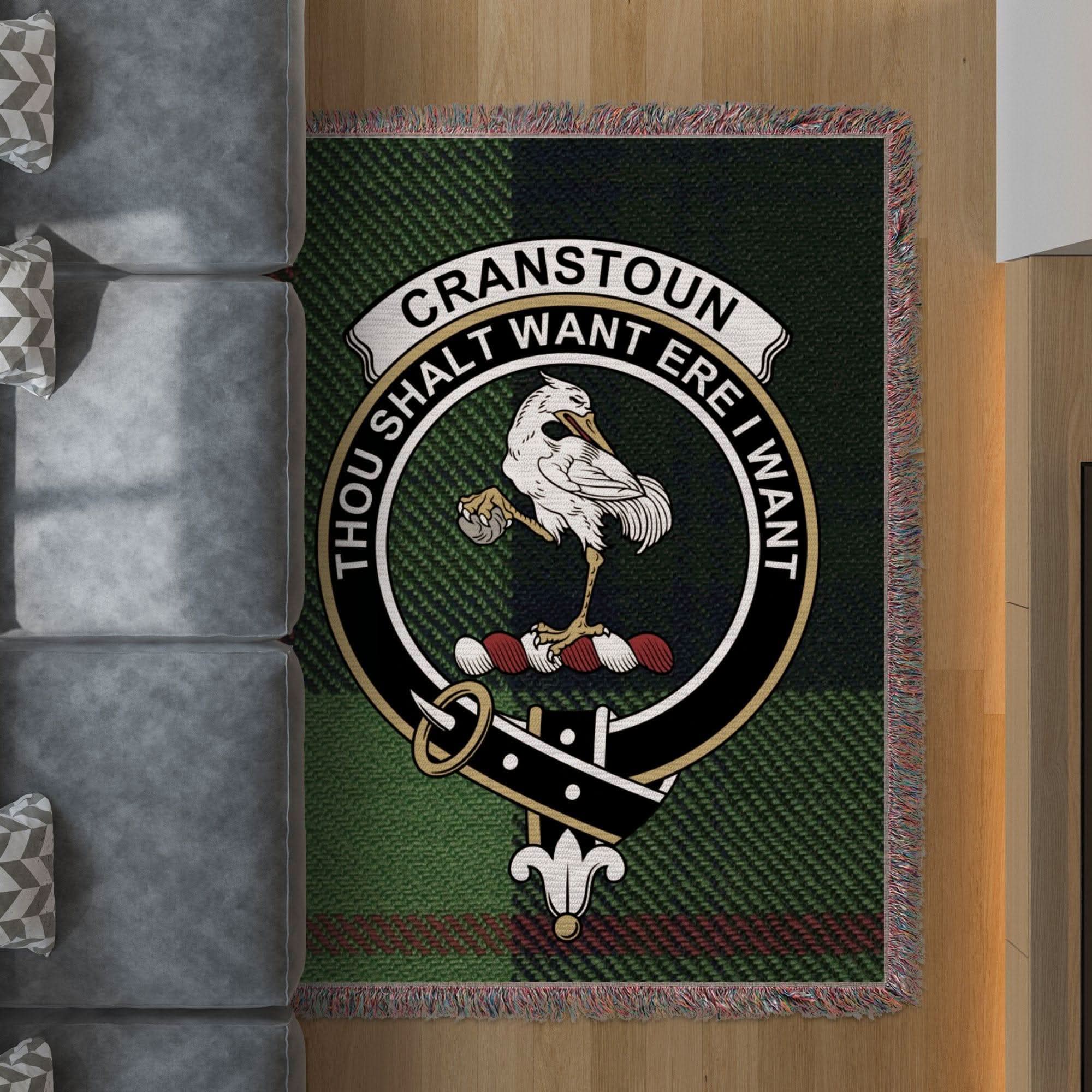 Cranstoun Clan Crest Tartan Scottish Woven Blanket - Celtic Ancestry Gifts