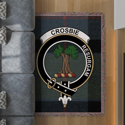 Physical Item 60" x 80" Crosbie Clan Crest Tartan Scottish Woven Blanket