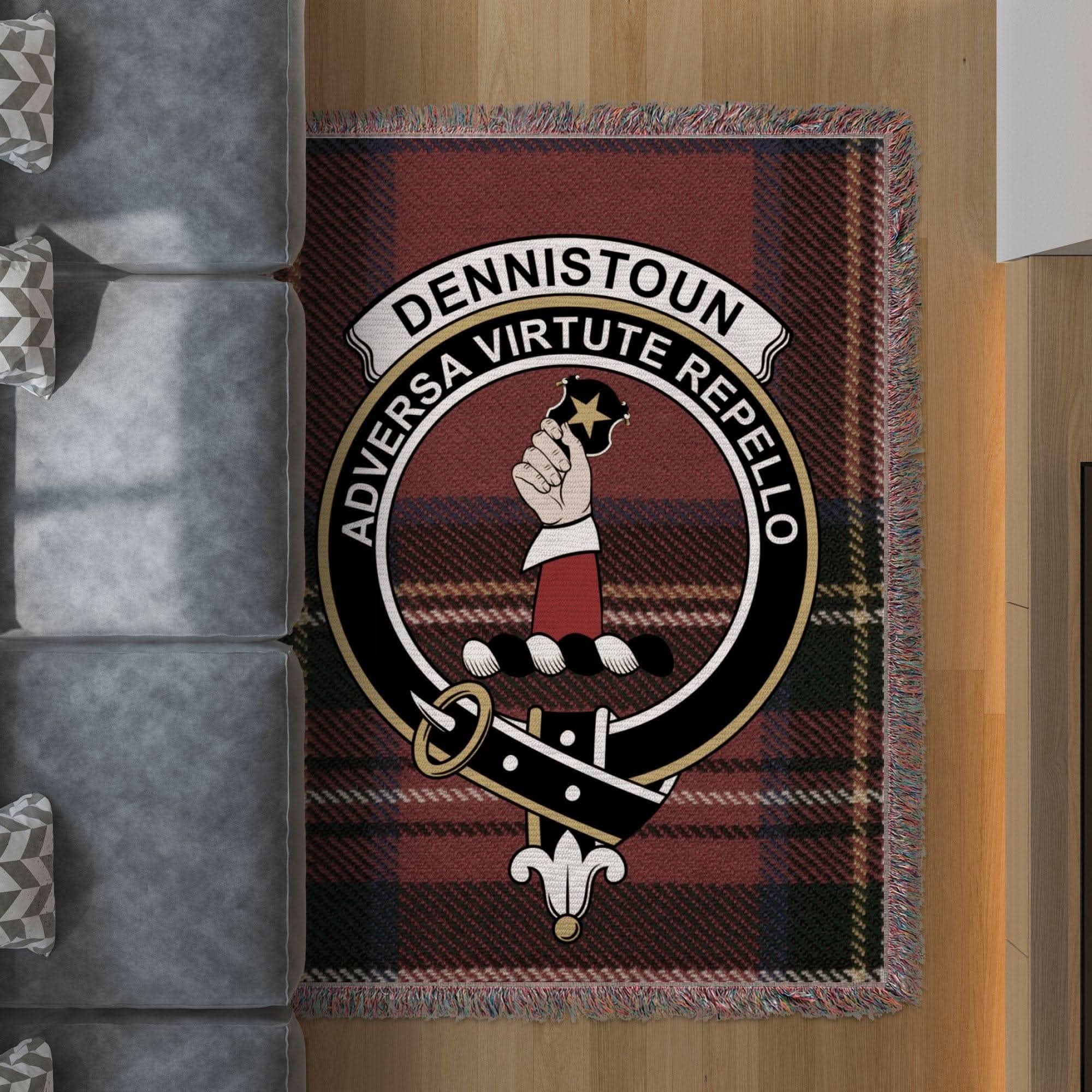 Dennistoun Clan Crest Tartan Scottish Woven Blanket - Celtic Ancestry Gifts