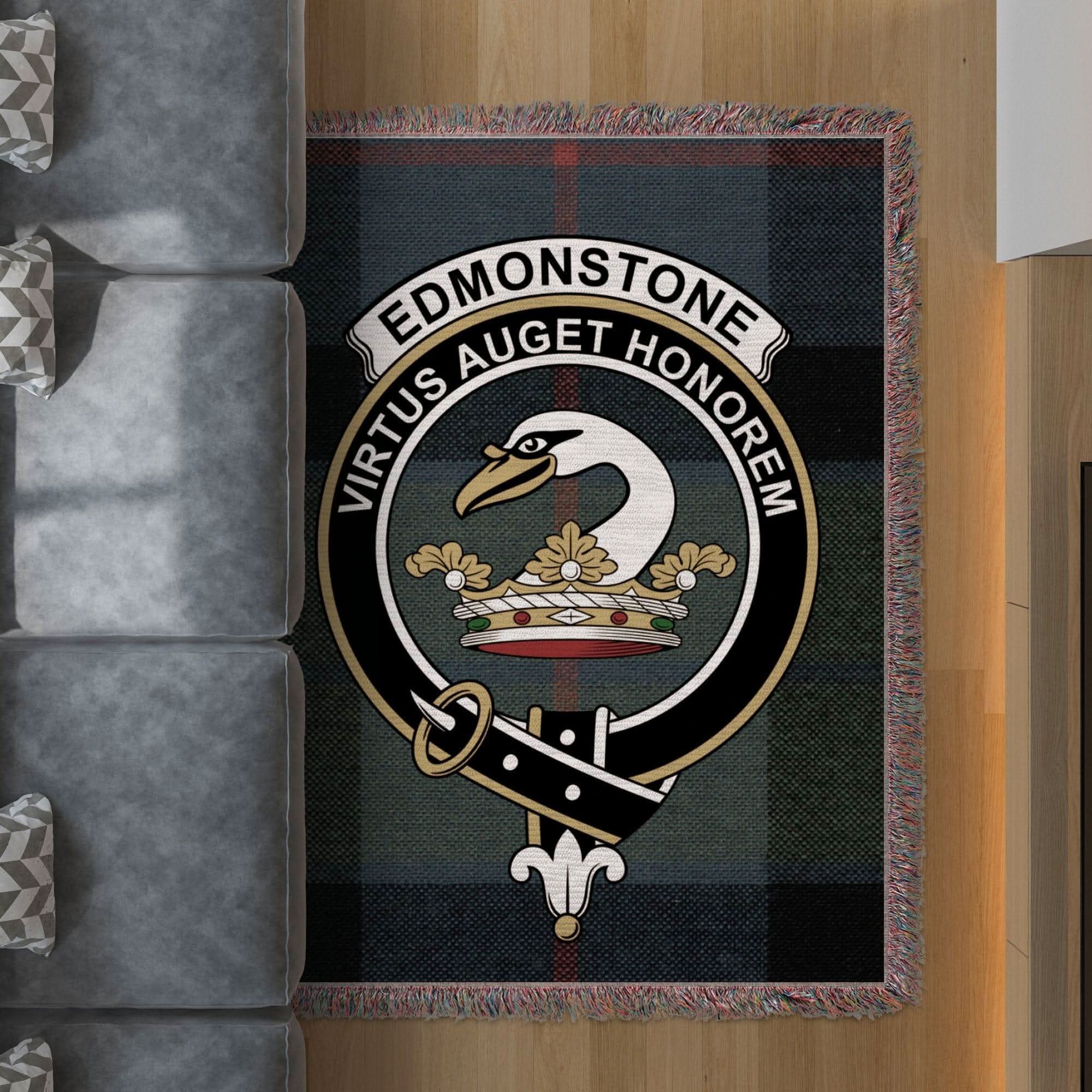 Edmonstone Clan Crest Tartan Scottish Woven Blanket - Celtic Ancestry Gifts