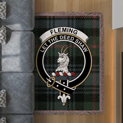 Physical Item 60" x 80" Fleming Clan Crest Tartan Scottish Woven Blanket