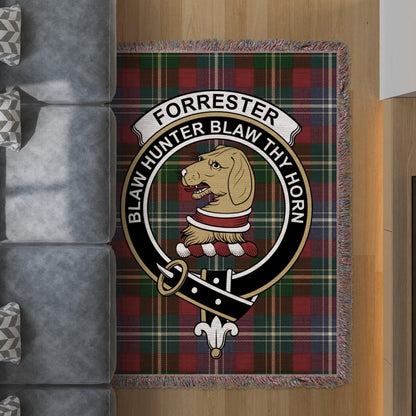 Physical Item 60" x 80" Forrester Clan Crest Tartan Scottish Woven Blanket