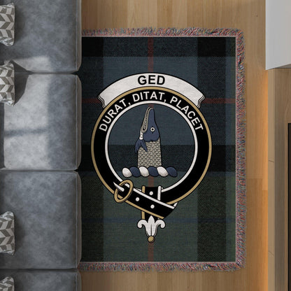 Physical Item 60" x 80" Ged Clan Crest Tartan Scottish Woven Blanket