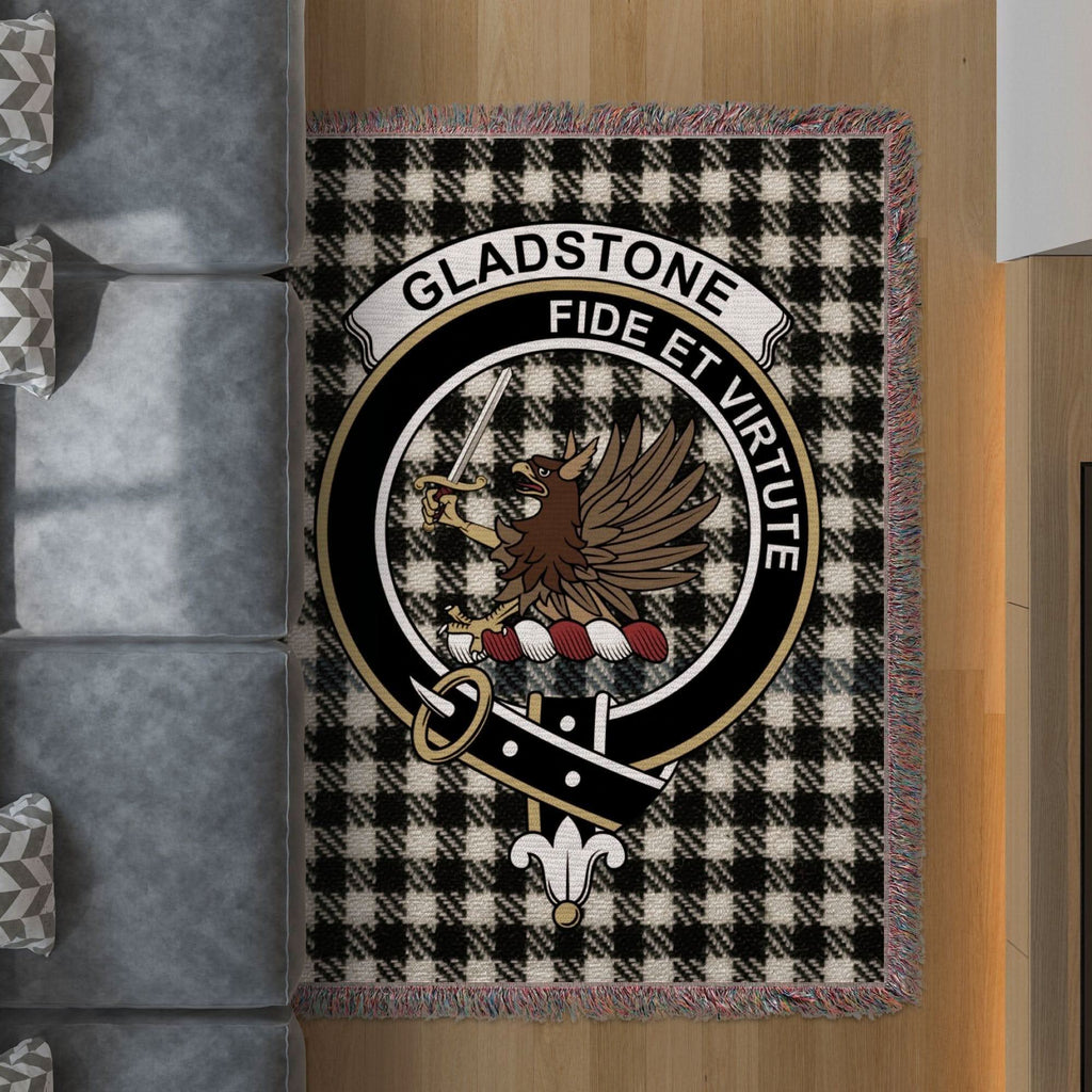 Gladstone Clan Crest Tartan Scottish Woven Blanket - Celtic Ancestry Gifts