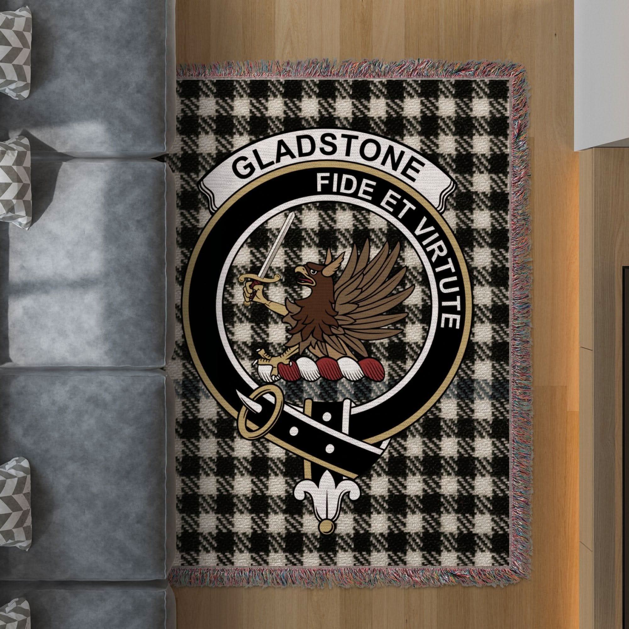 Gladstone Clan Crest Tartan Scottish Woven Blanket - Celtic Ancestry Gifts