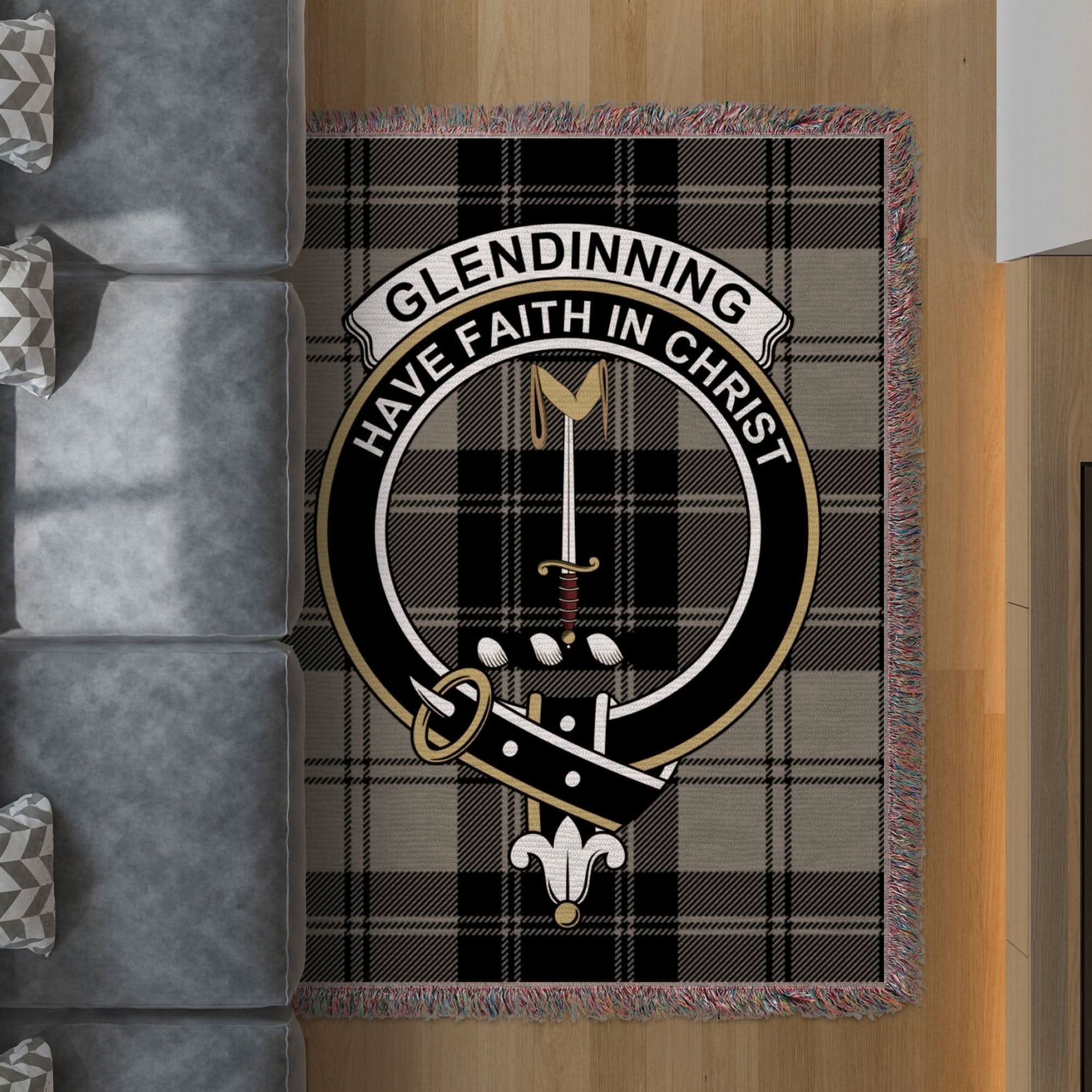 Glendinning Clan Crest Tartan Scottish Woven Blanket - Celtic Ancestry Gifts