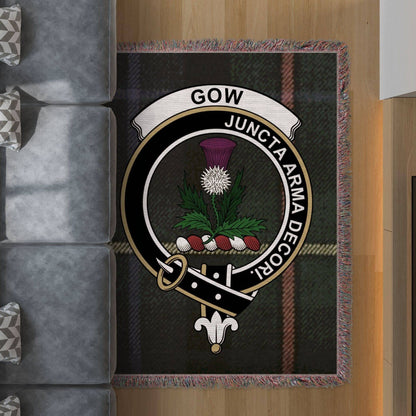 Gow Clan Crest Tartan Scottish Heritage Woven Blanket - Celtic Ancestry Gifts
