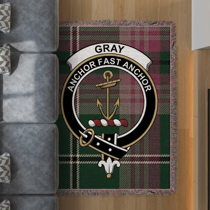 Physical Item 60" x 80" Gray Clan Crest Tartan Scottish Woven Blanket