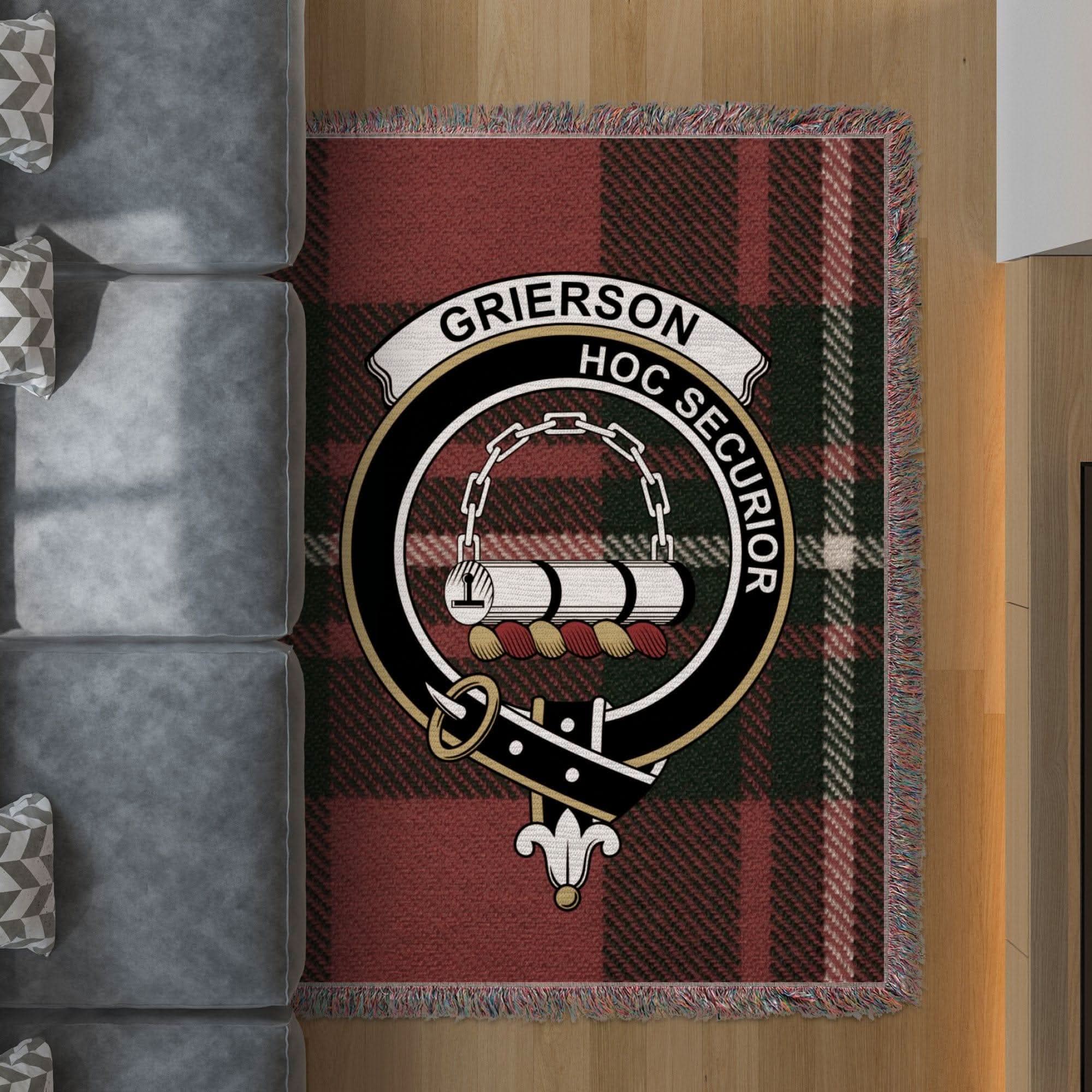 Grierson Clan Crest Tartan Scottish Woven Blanket - Celtic Ancestry Gifts