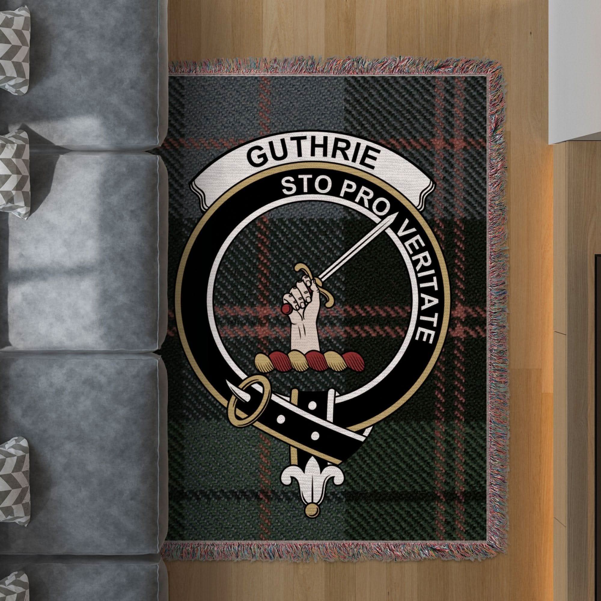 Guthrie Clan Crest Tartan Scottish Woven Blanket - Celtic Ancestry Gifts