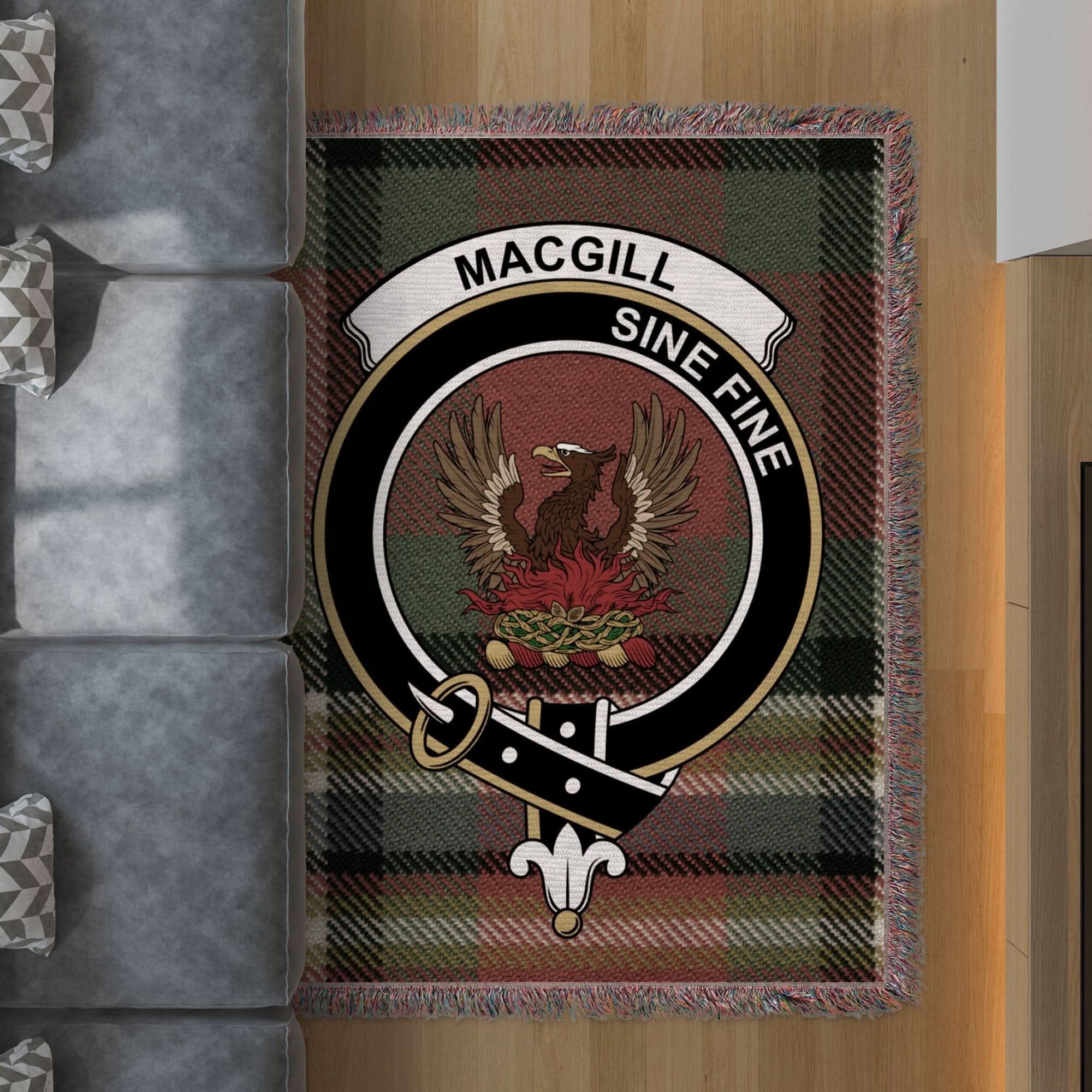 MacGill Clan Crest Tartan Scottish Family Woven Blanket - Celtic Ancestry Gifts