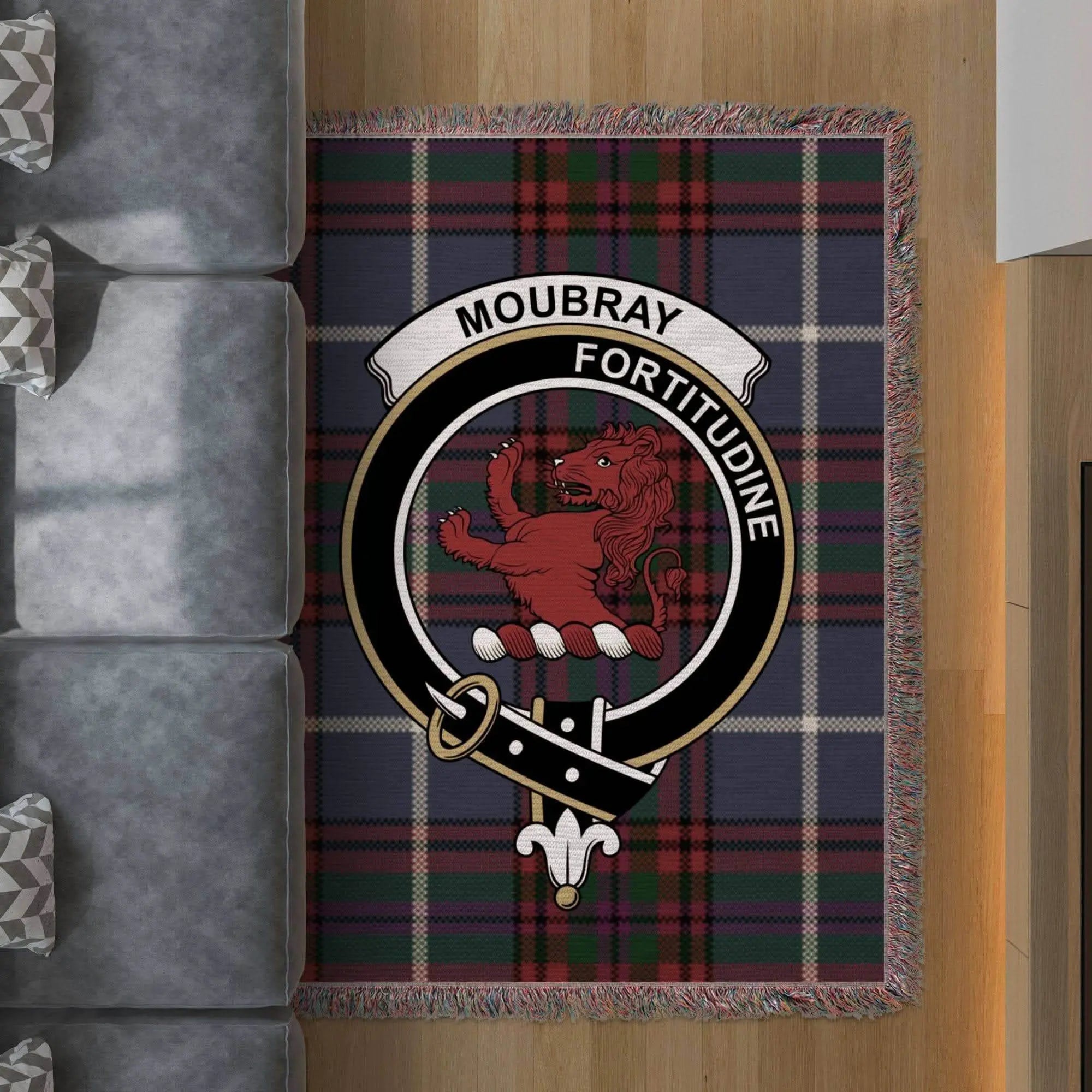 Moubray Clan Crest Tartan Scottish Heritage Woven Blanket - Celtic Ancestry Gifts