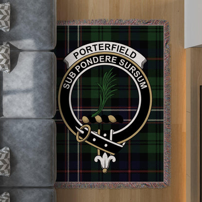 Physical Item 60" x 80" Porterfield Clan Crest Tartan Scottish Woven Blanket