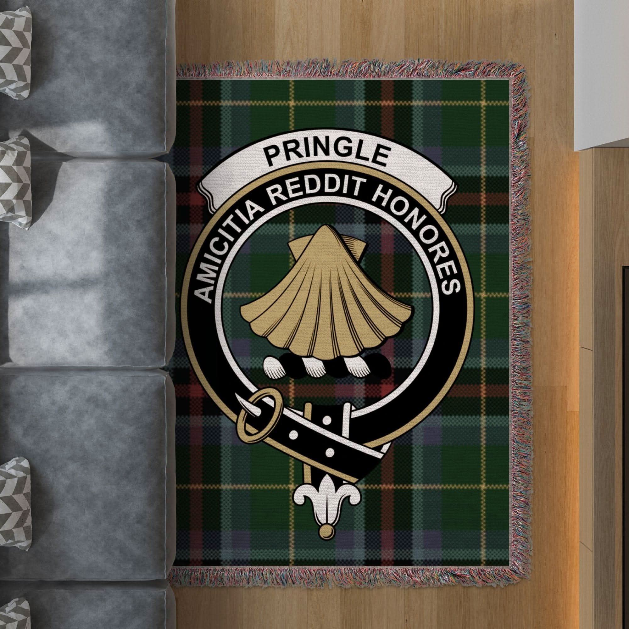 Pringle Clan Crest Tartan Scottish Woven Blanket - Celtic Ancestry Gifts