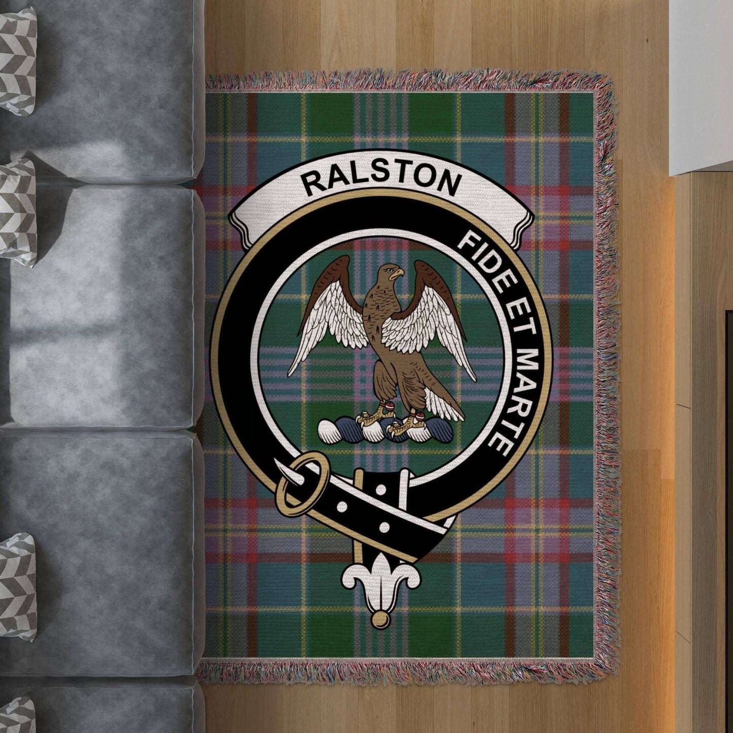 Ralston Clan Crest Tartan Scottish Woven Blanket - Celtic Ancestry Gifts