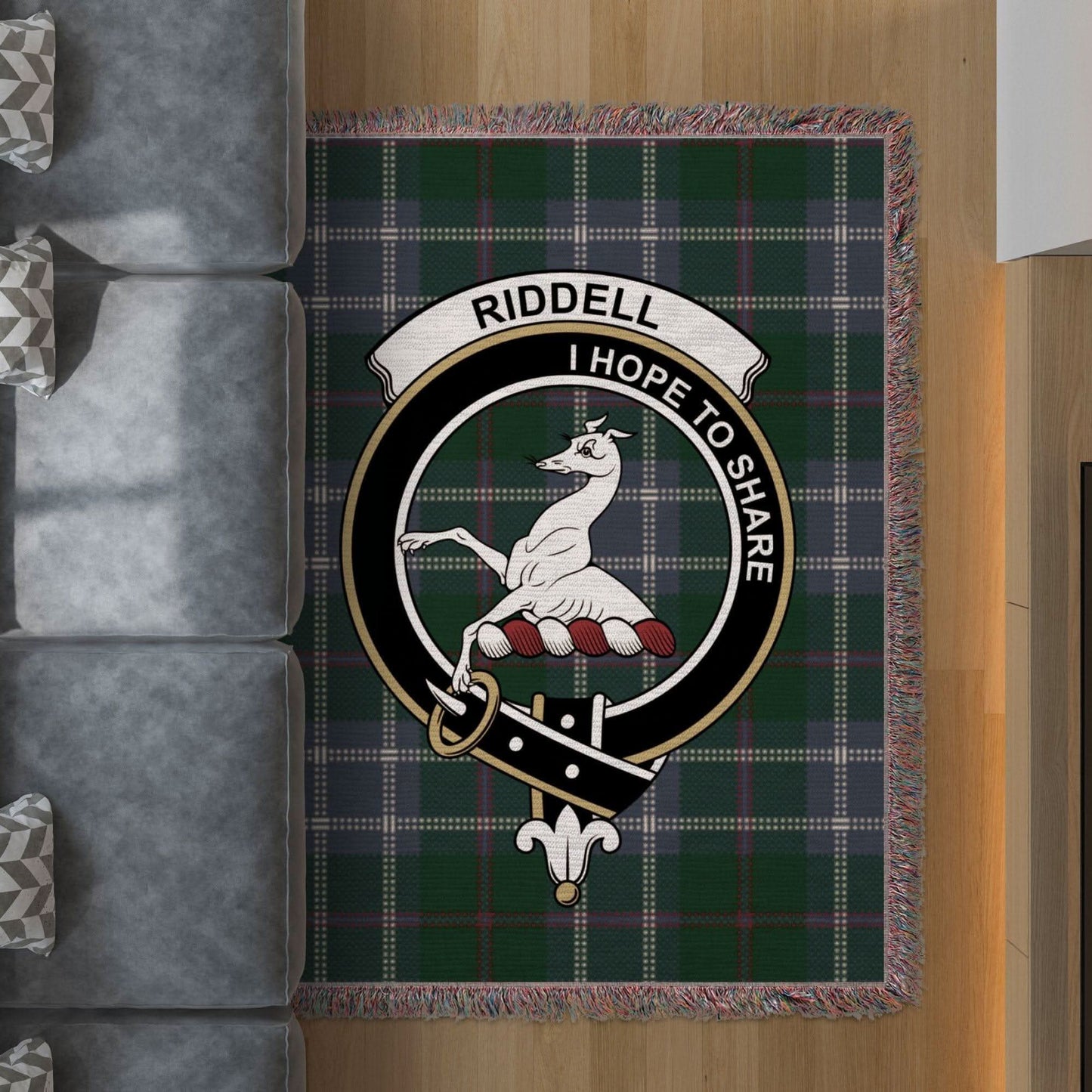 Riddell Clan Crest Tartan Scottish Woven Blanket - Celtic Ancestry Gifts