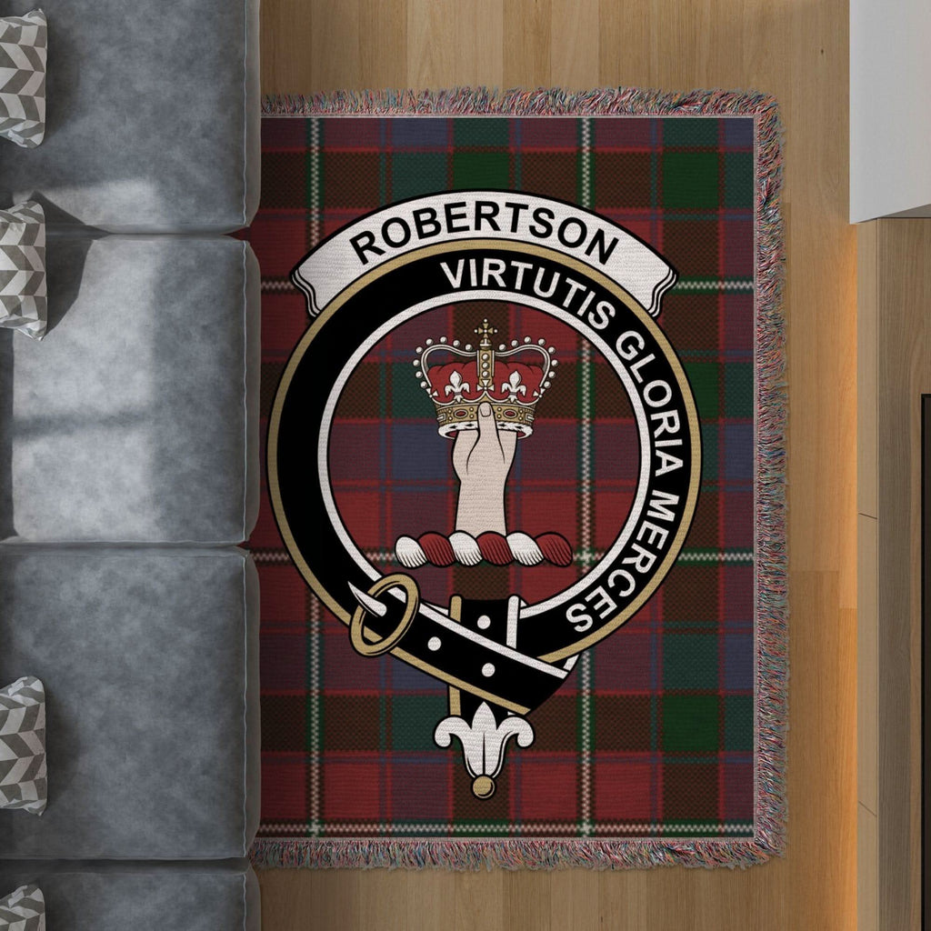 Robertson Clan Crest Tartan Scottish Woven Blanket - Celtic Ancestry Gifts