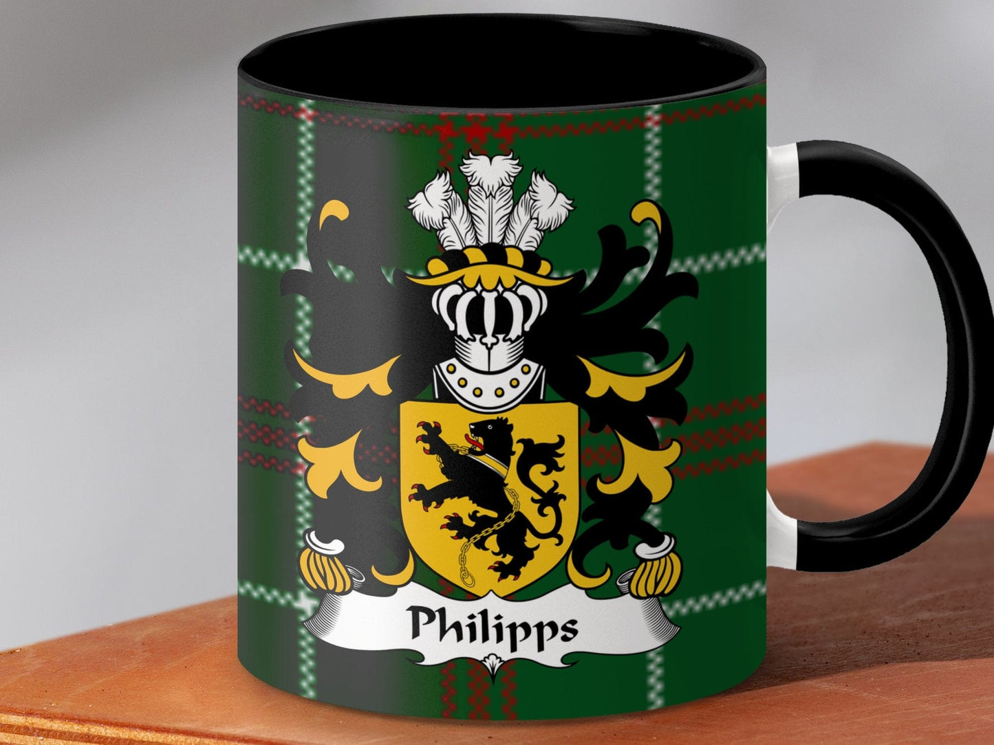 Physical Item Accent Mug 110z / Black / 11oz Philipps Welsh Surname Tartans Background Mug