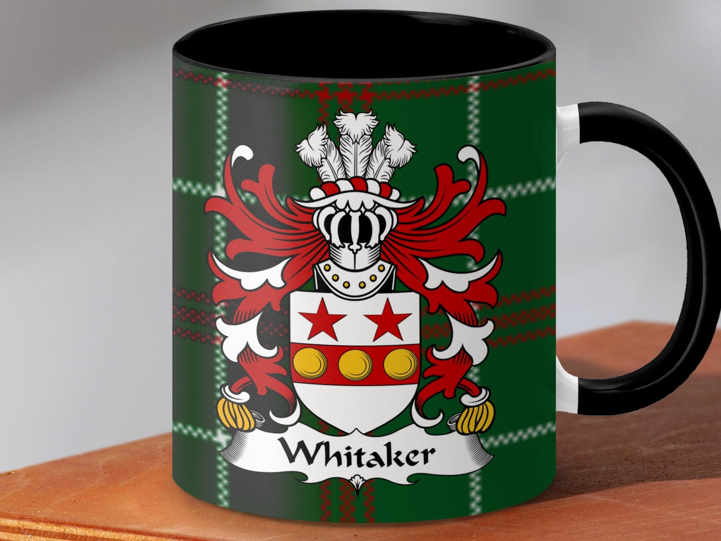 Physical Item Accent Mug 110z / Black / 11oz Whitaker Welsh Surname Coat of Arms Tartan Mug