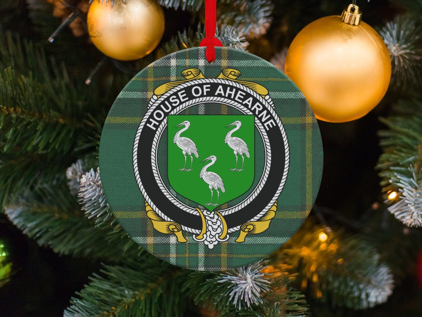 Physical Item Ahearne Crest Irish tartan Christmas ornament Ornaments