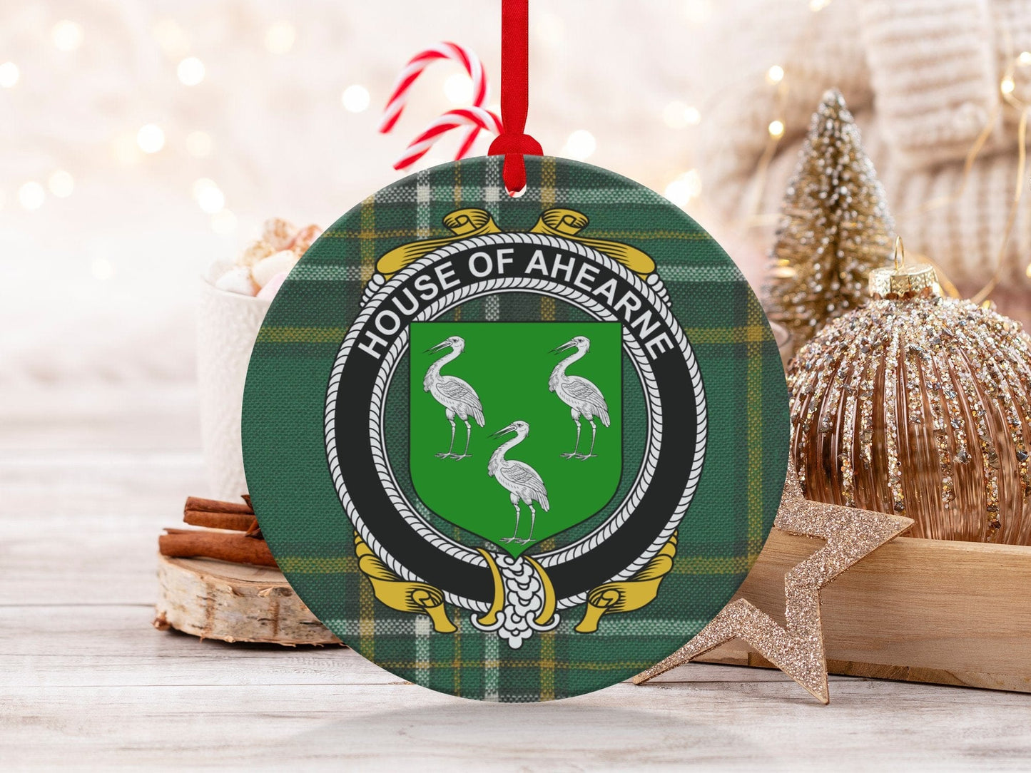 Physical Item Ahearne Crest Irish tartan Christmas ornament Ornaments