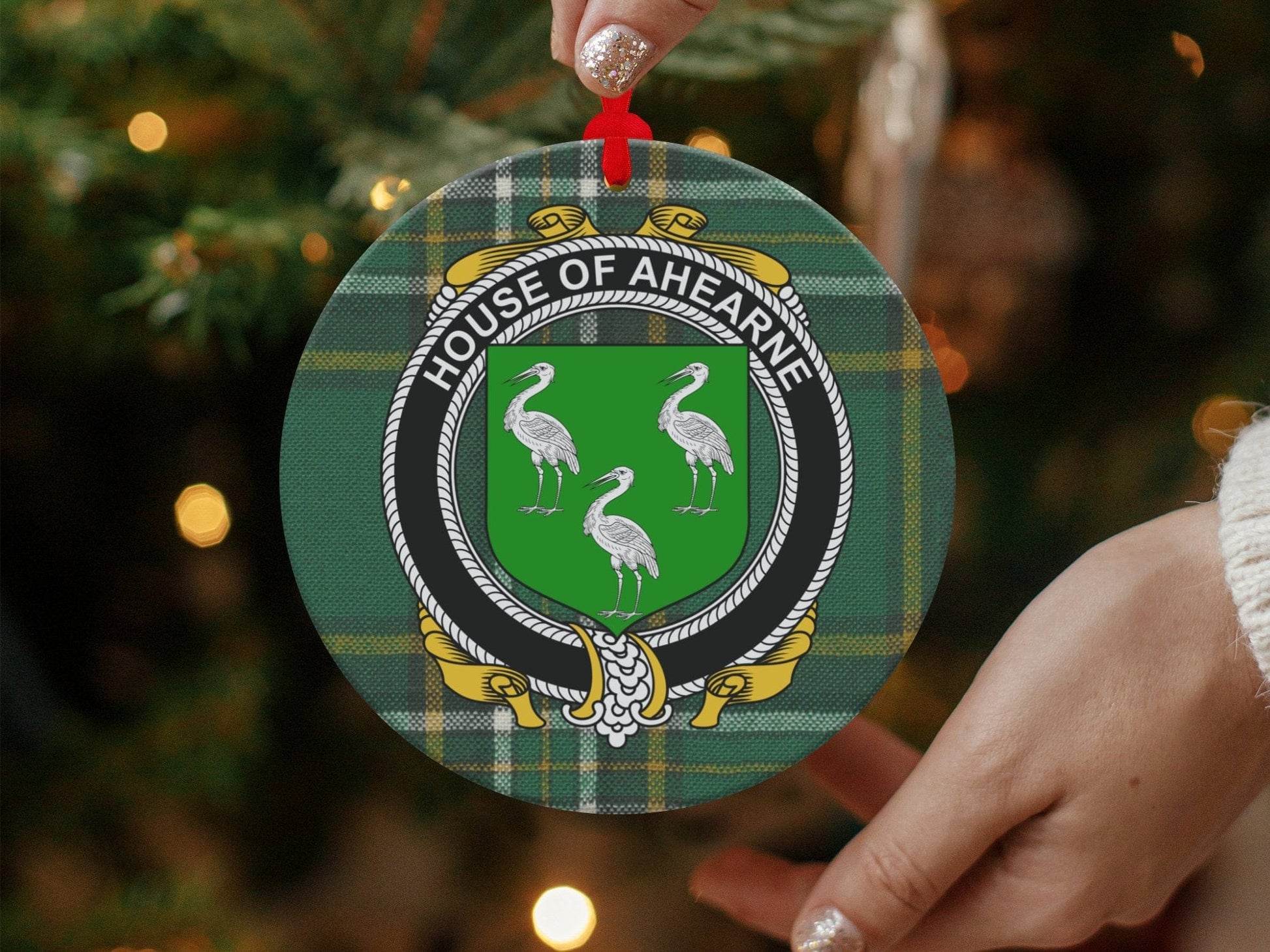 Physical Item Ahearne Crest Irish tartan Christmas ornament Ornaments