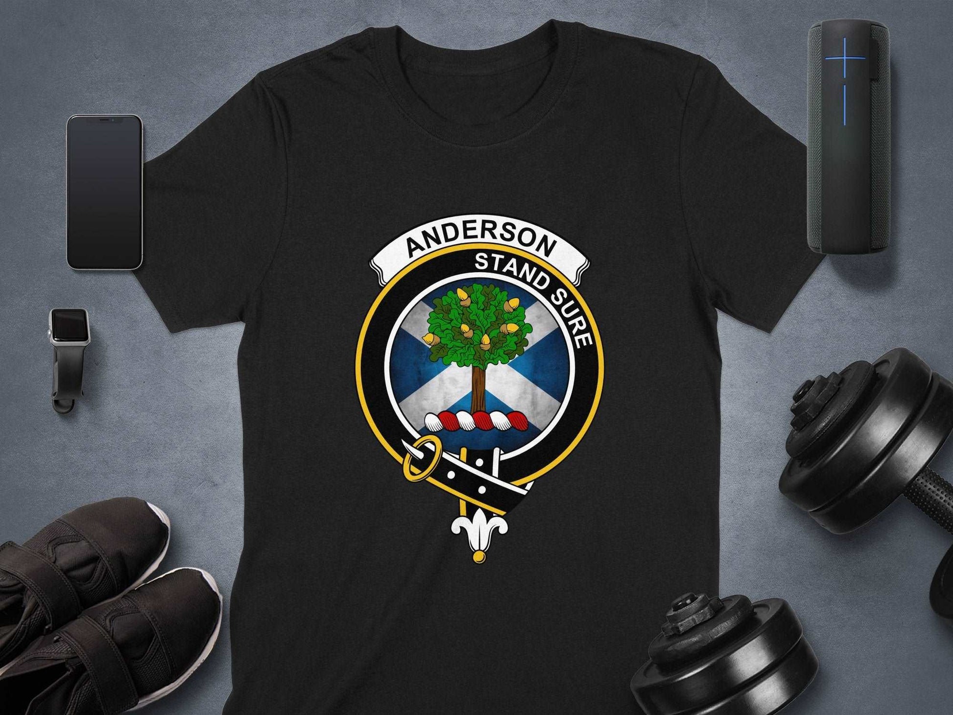 Physical Item Anderson Clan Crest St Andrews Flag Background T-Shirt