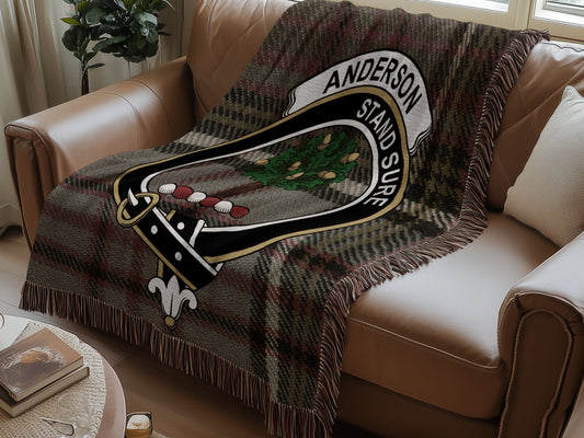 Physical Item Anderson Clan Crest Tartan Scottish Woven Blanket