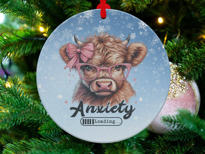 Physical Item Anxiety Loading Highland Cow Christmas Ornament T-Shirts