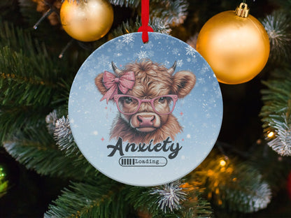 Physical Item Anxiety Loading Highland Cow Christmas Ornament T-Shirts