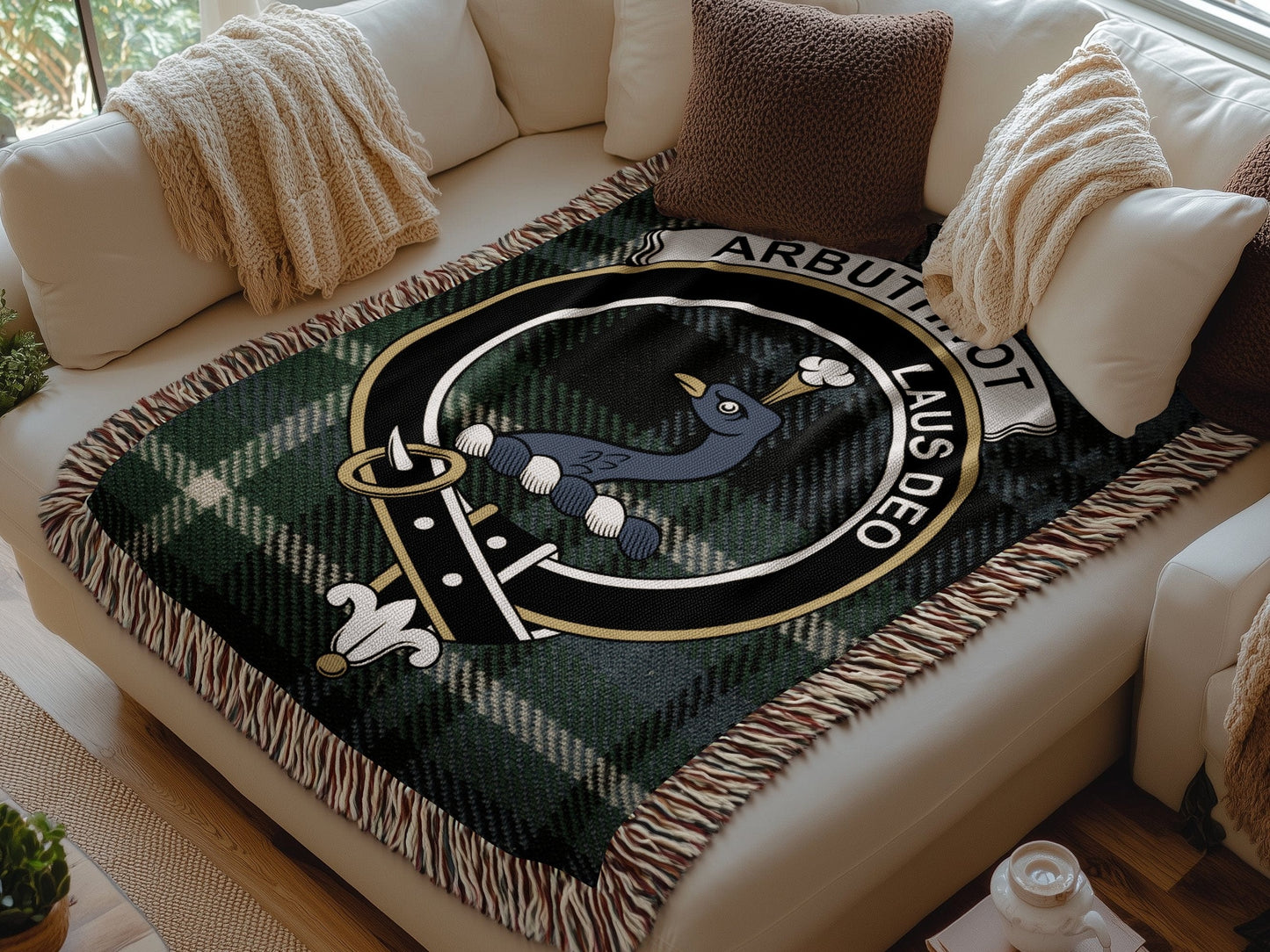 Physical Item Arbuthnot Clan Crest Tartan Scottish Woven Blanket